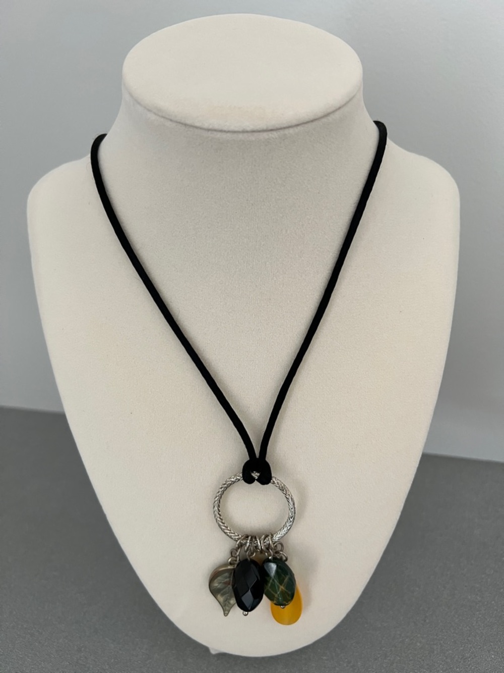 Black Cord 15.5” Necklace with Multicolor Pendant Charms